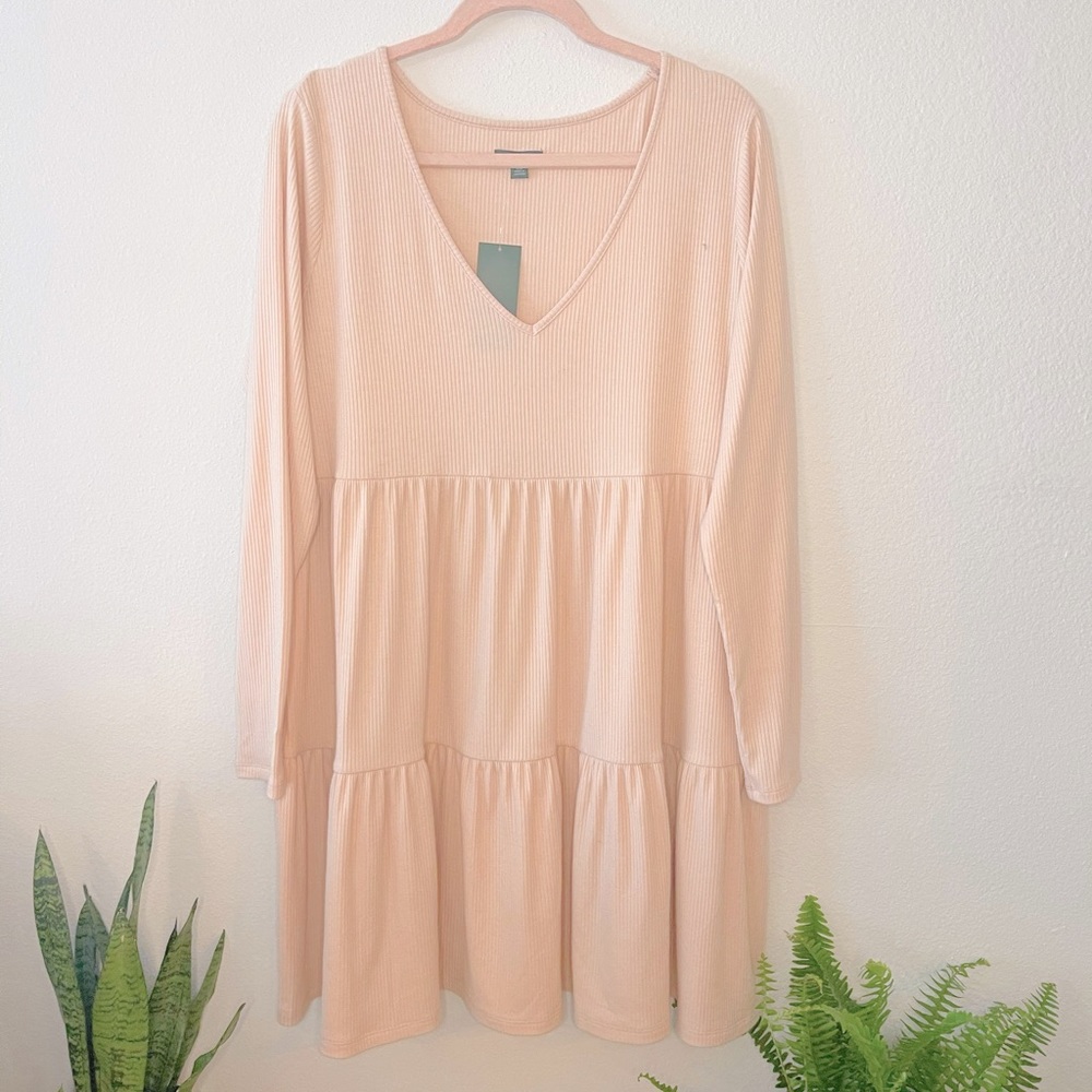 Long sleeve pink plus size dress
